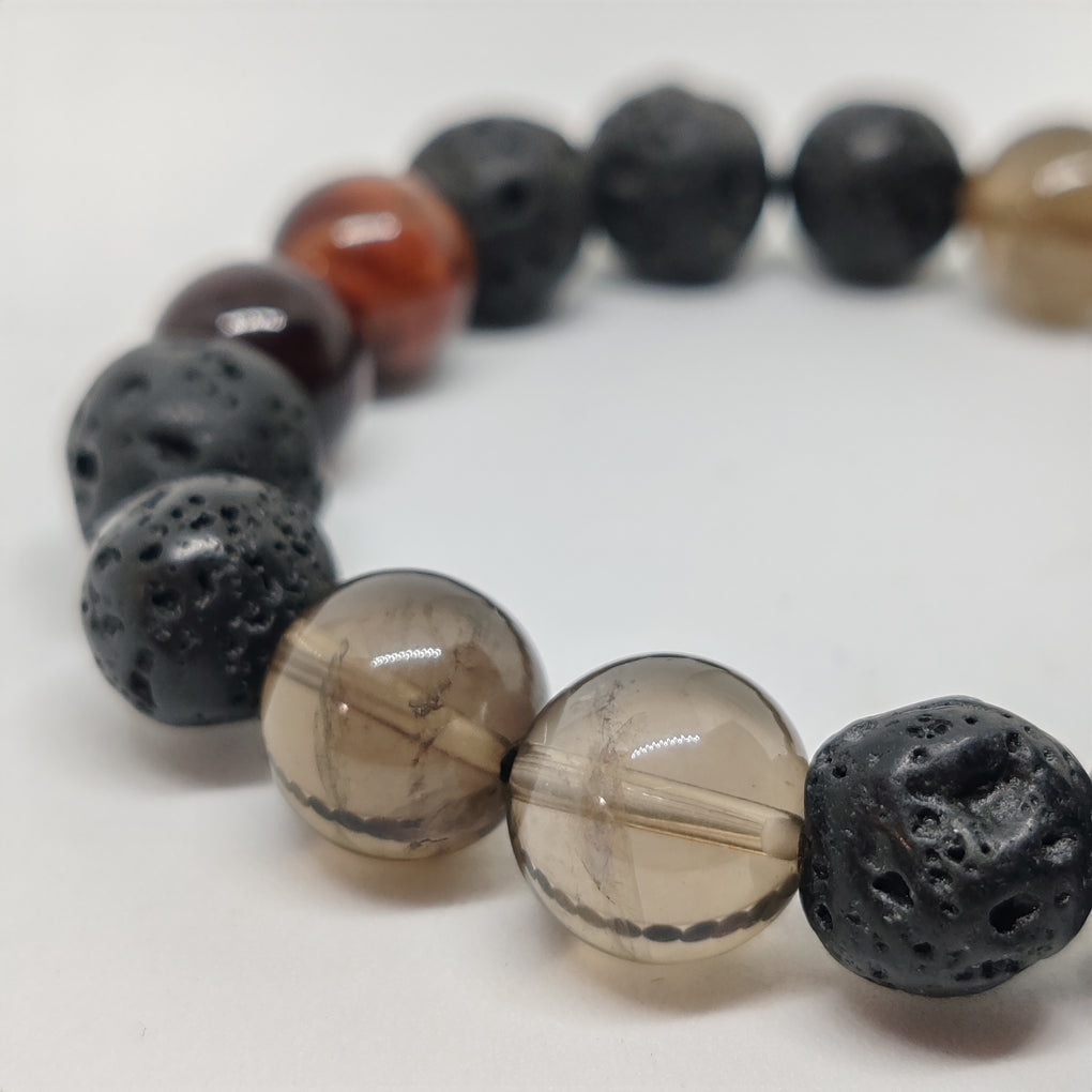 Lava Stone, Red Tiger's Eye and Smokey Quartz 10mm (mens bracelet)