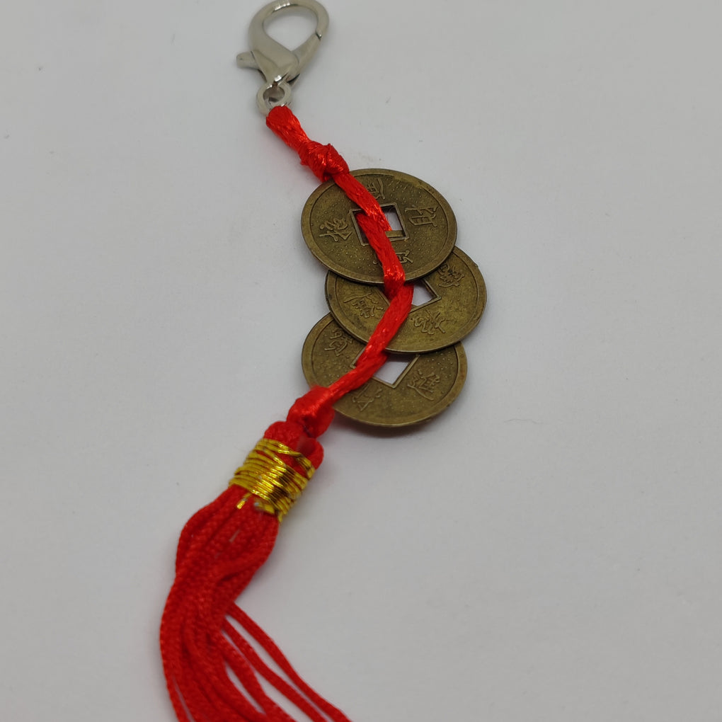 Three Chinese Coins with Red Chord