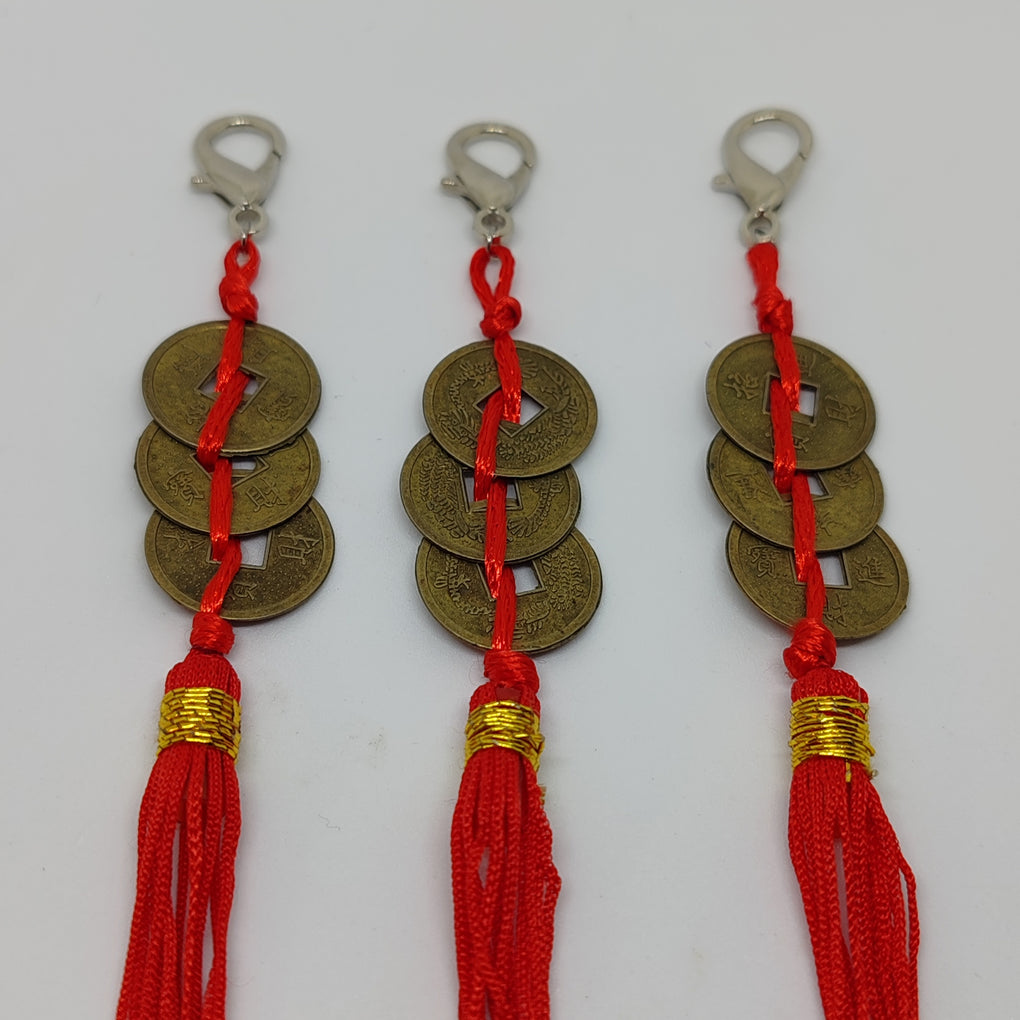 Three Chinese Coins with Red Chord
