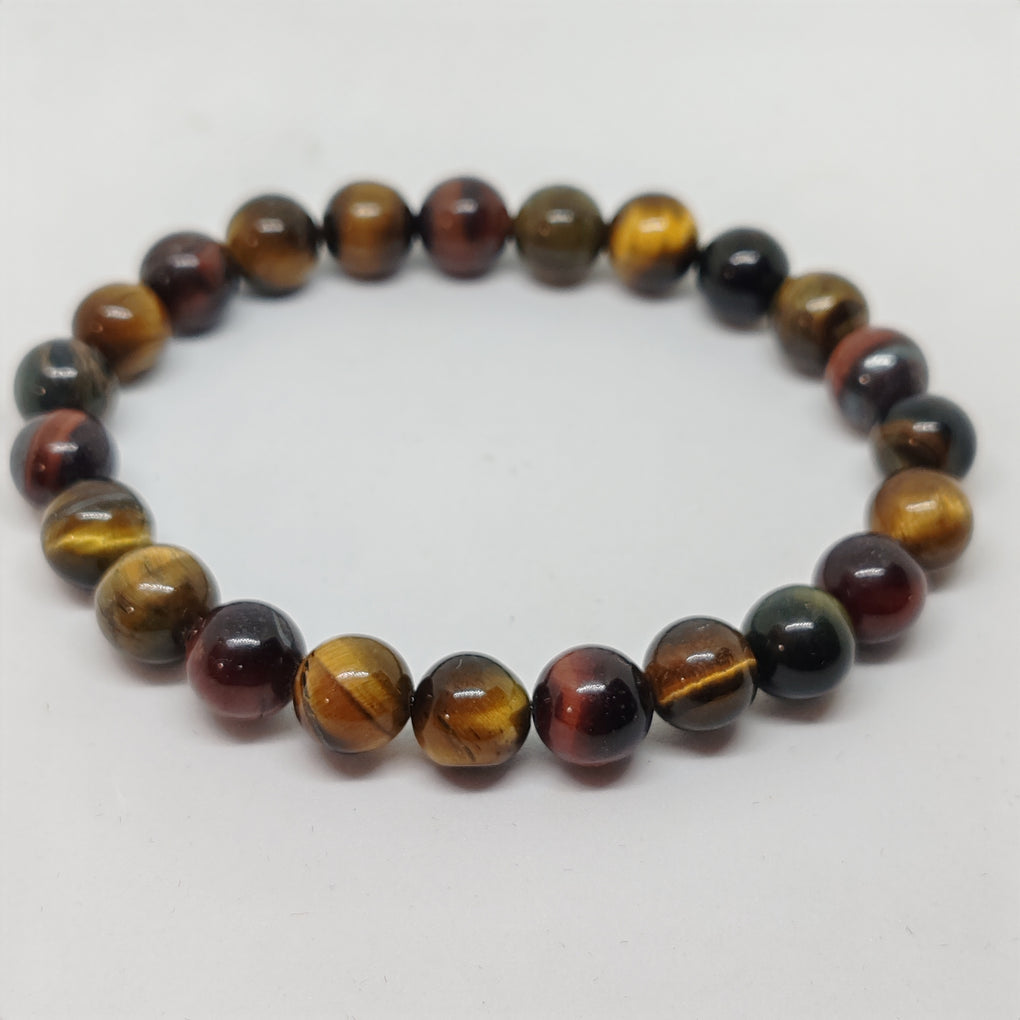 Tiger's Eye Mix - Red, Blue & Yellow (8mm round beads)