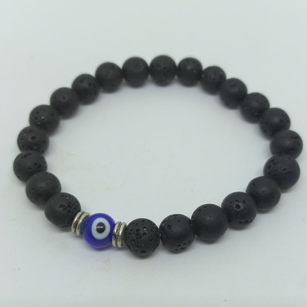 Lava Stone Diffuser Bracelet with Evil Eye (6mm round beads)