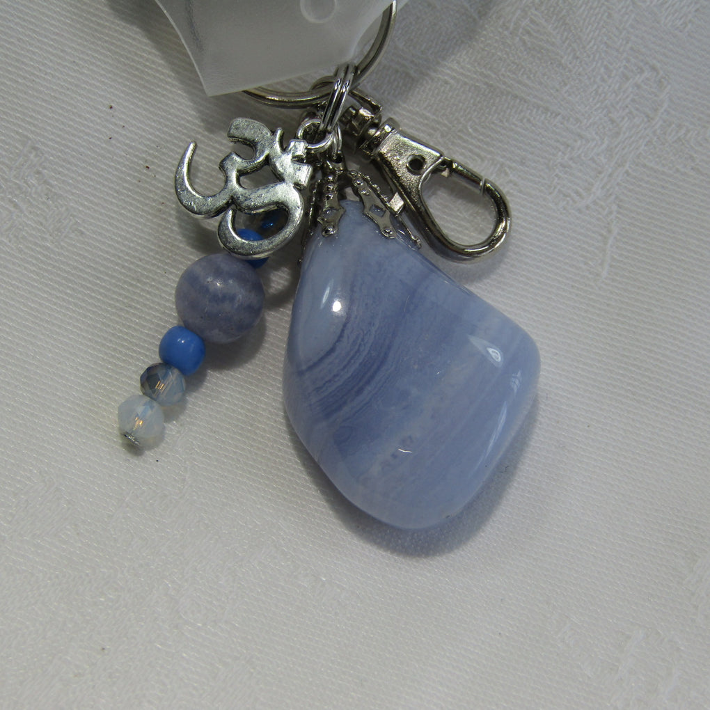 Blue Lace Agate Keyring with Om