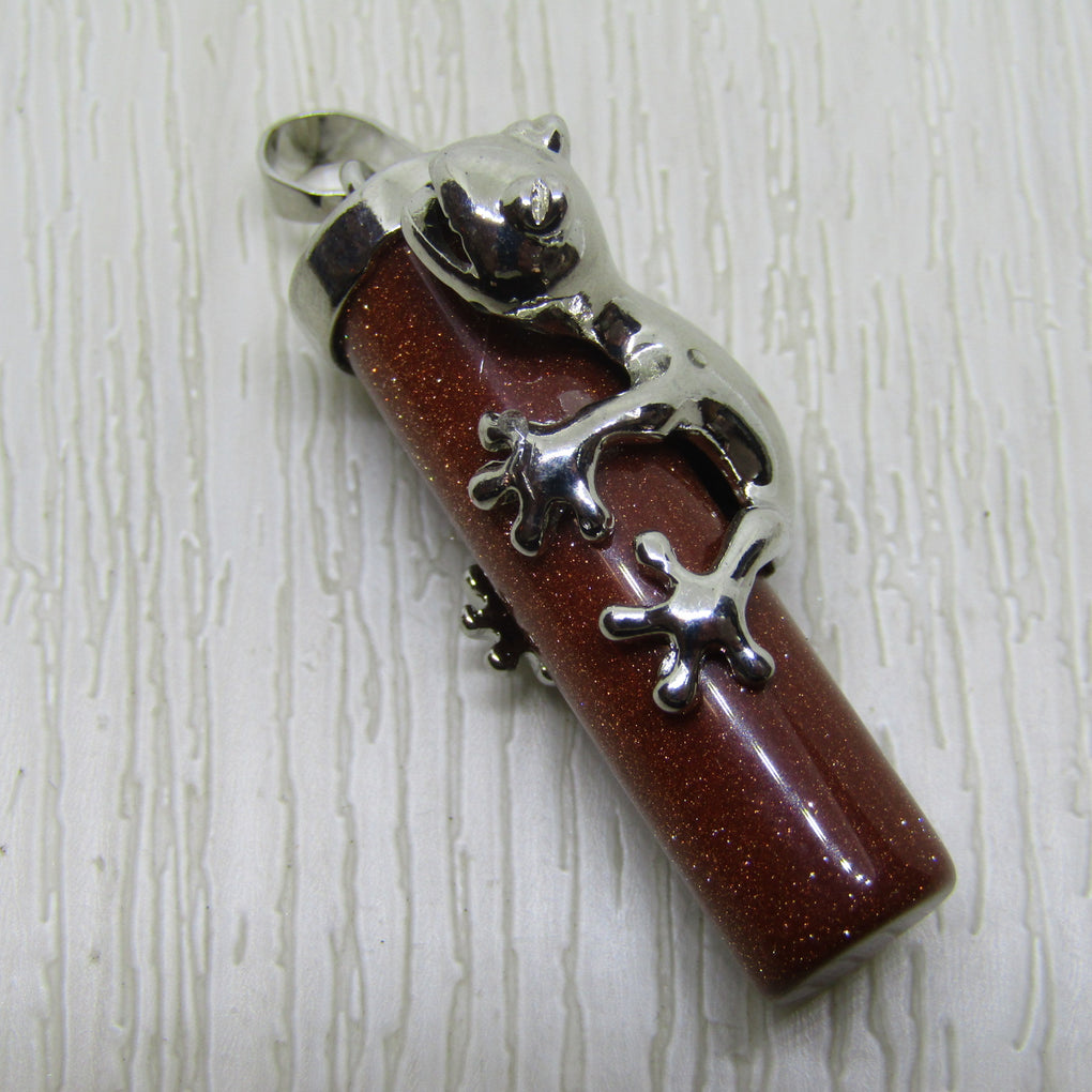 Goldstone Pendant with frog detail