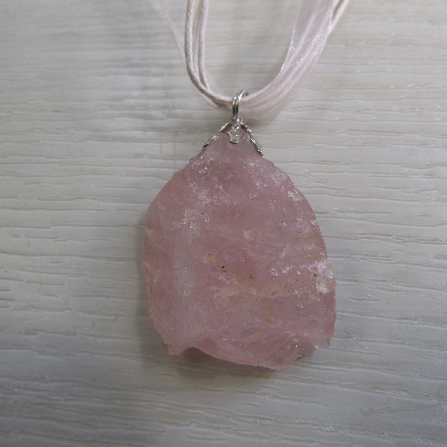 Rose Quartz Pendant on Ribbon necklace - Image 4