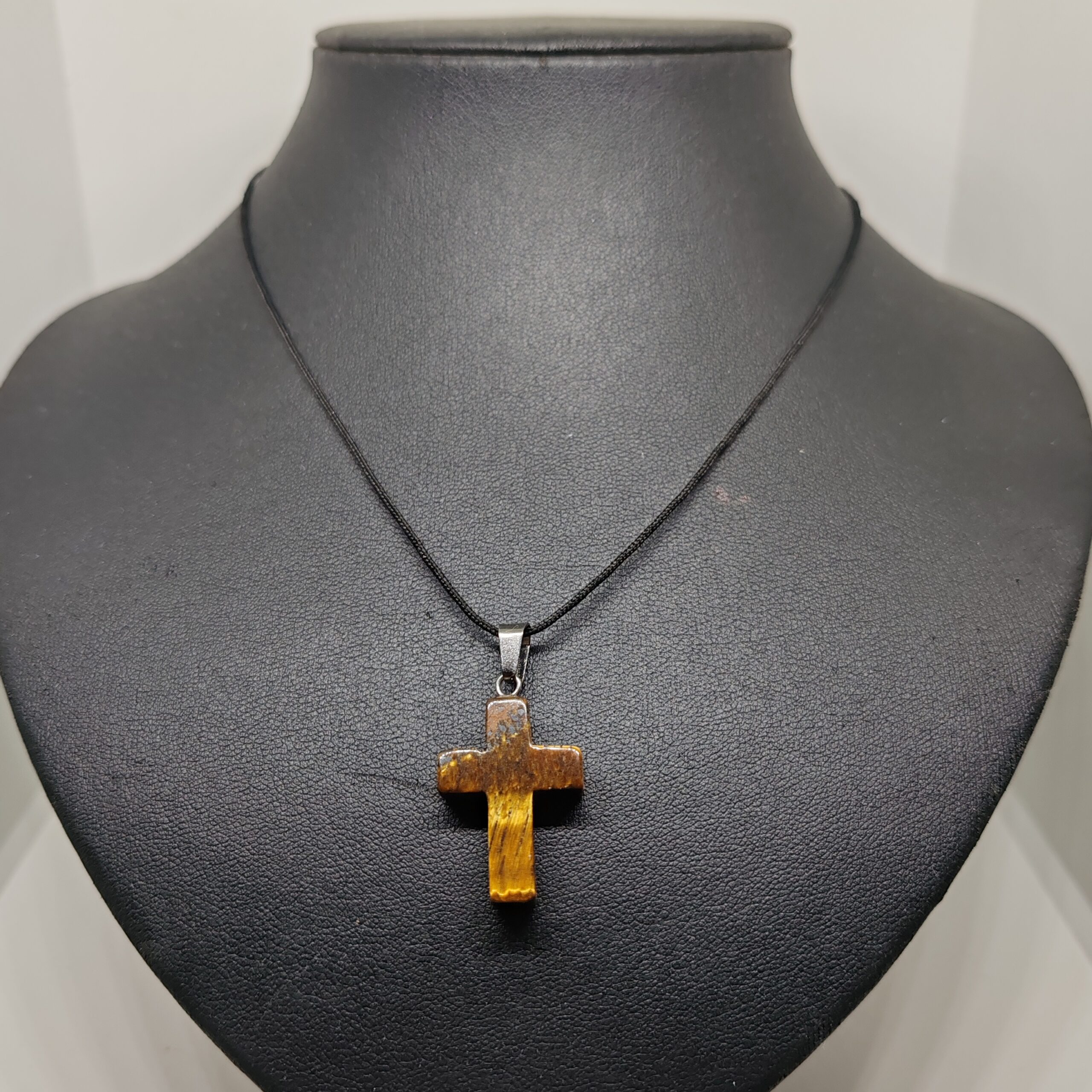 Tigers Eye Stone Pendant - Cross 36mm